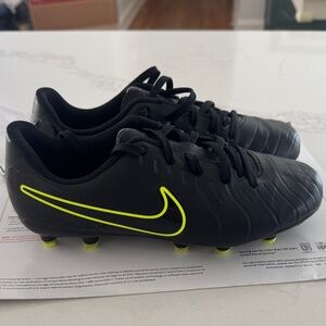 Nike Tiempo Black and Neon Green Soccer Cleats 4.5 youth